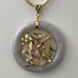 Lavender jadeite jade opal gold pendant & chain